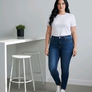 Good American Good Legs High Rise Skinny Jeans Dark Wash Women 14 32